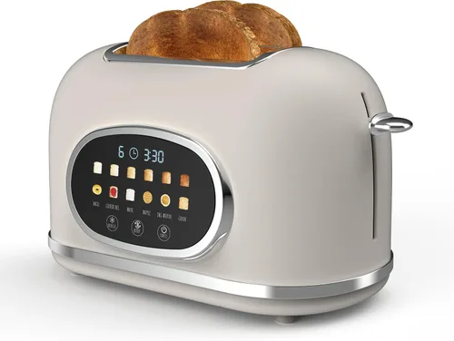 Vista 8 de Rae Dunn Tostadora eléctrica digital retro, tostadora de acero inoxidable de 2 rebanadas con pantalla táctil, temporizador de cuenta regresiva, 6