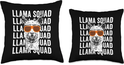 Vista 3 de Llama Squad Crew Funny 80s 90s Sunglasses Llama Lovers Throw Pillow