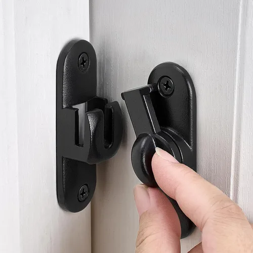Vista 15 de INIRET Pestillos de puerta de granero negros, cerradura de puerta de 90/180 grados, herrajes de pestillo de puerta abatible