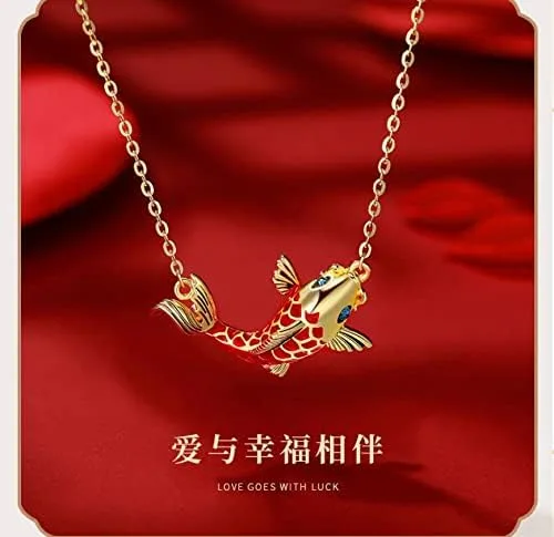 Vista 3 de Collar delicado con colgante de pez dorado de cobre Koi Fish Lucky Collar para mujer