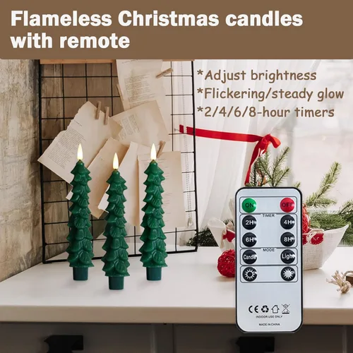 Vista 4 de FPOO Decoraciones de Navidad para interiores, 3 velas cerosas para árbol de Navidad con temporizador remoto, candelabros LED a batería para ventana