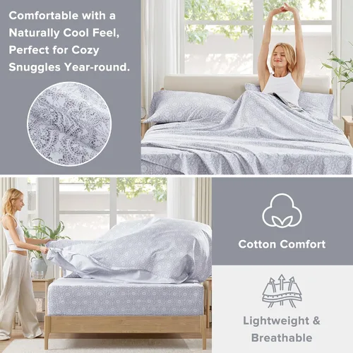 Vista 4 de Comfort Spaces Juego de sábanas 100% algodón transpirable, ligero, suave, con bolsillo elástico de 12 pulgadas que se adapta a colchones de hasta 14