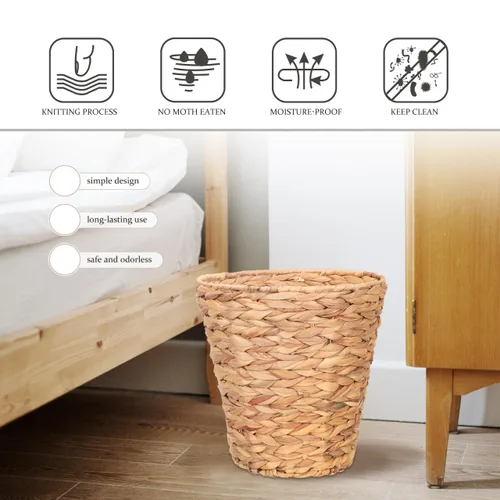 Vista 3 de SEWACC Cubo de basura de mimbre de 10.6 pulgadas, material natural, redondo, cesta de almacenamiento para el hogar, organizador ligero