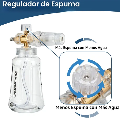 Vista 5 de Raincovo Cañón de espuma para lavadora a presión, cañón de espuma Snow Clear para lavado de autos, filtro de acero inoxidable, boquilla ajustable