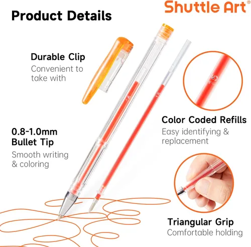 Vista 3 de Shuttle Art Paquete de 60 bolígrafos de gel de tono rojo amarillo, 30 bolígrafos de gel rojo, naranja, amarillo, con 30 recambios para adultos