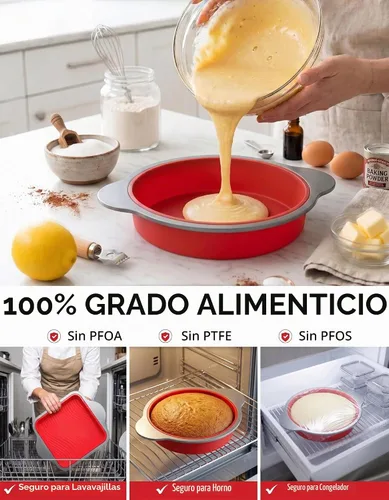 Vista 5 de Boxiki Kitchen Molde para Pastel Redondo de Silicona Antiadherente de 9 Pulgadas con Asas de Marco de Acero - Perfecto para Hornear Deliciosos