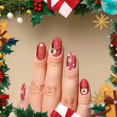 Vista 4 de 20 hojas de esmalte de uñas de Navidad, envolturas completas de uñas para mujeres, calcomanías autoadhesivas de esmalte de uñas de gel, tiras