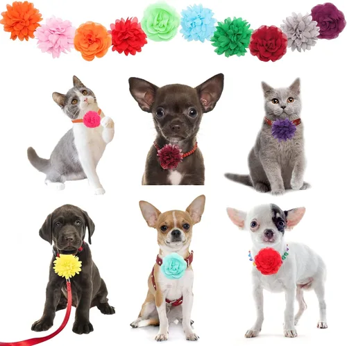 Vista 6 de Catcan 20 piezas de accesorios para collar de flores de perro, collares de flores multicolor para mascotas, 2 estilos de pajarita para perros