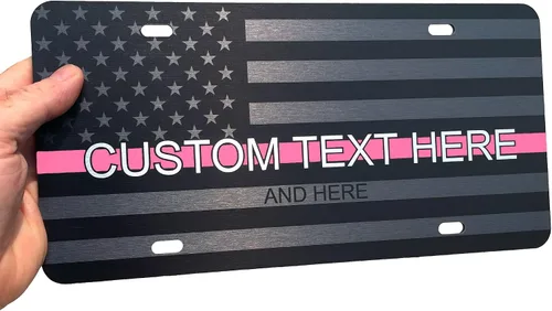 Vista 12 de JASS GRAPHIX Placa de matrícula personalizada con la bandera estadounidense de línea amarilla, homenaje personalizado a despachadores y operadores