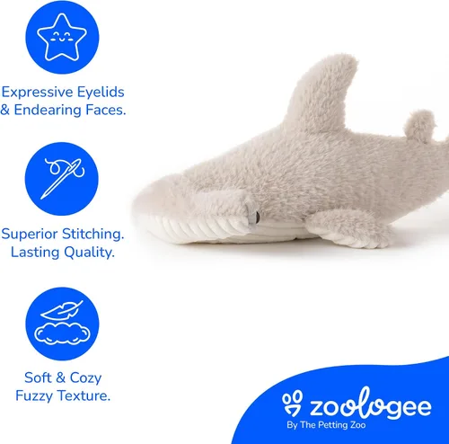 Vista 7 de The Petting Zoo Hammerhead - Peluche de tiburón de peluche, regalos para niños, animales marinos Fuzzlez, juguete de peluche de tiburón gris, 17