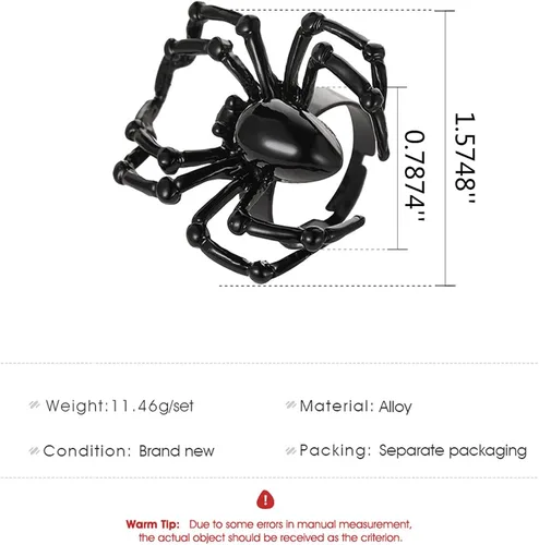 Vista 3 de Caiyao 2 anillos de dedo de araña de imitación de Halloween blanco y negro, diseño de fantasma, festival gótico, arácnido, para mujeres y hombres