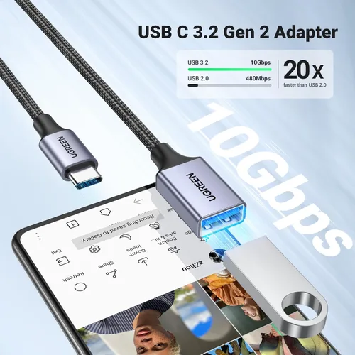 Vista 4 de UGREEN Paquete de 2 adaptadores USB C a USB A, adaptador USB C macho a USB hembra compatible con Samsung S23 Ultra MacBook Pro 2023 / Air 2022 iPad