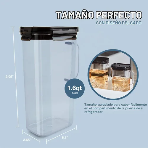Vista 2 de LocknLock Aqua - Jarra de agua para puerta de refrigerador, jarra transparente, jarra de plástico sin BPA con tapa, jarra de 1.6 cuartos de galón