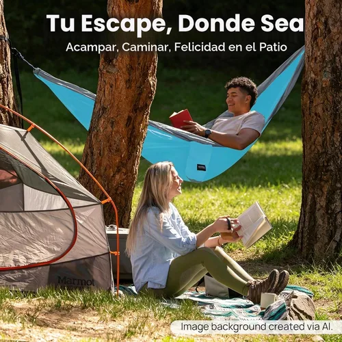 Vista 7 de Kootek Hamaca de campamento con capacidad de 400 libras, hamacas portátiles con correas para árboles y bolsa de transporte adjunta, equipo esencial