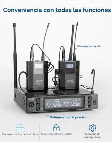 Vista 4 de SGPRO SG-82BB Sistema de micrófono inalámbrico doble, 520-590 MHz