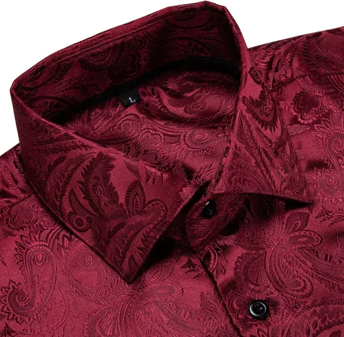 Vista 5 de DiBanGu Mens Shirt,Silk Long Sleeve Button Down Paisley Dress Shirts for Men Party Wedding