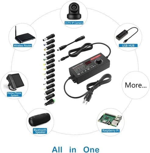 Vista 6 de SHNITPWR Fuente de alimentación universal ajustable DC 24V 12V 9V 14V 19V 30V 36V Adaptador de CA Multi-voltaje 9V ~ 36V 3A 108W Adaptador