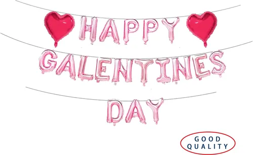 Vista 3 de Suministros para fiestas de feliz día de Galentine - Globos y decoraciones de corazón rojo de oro rosa