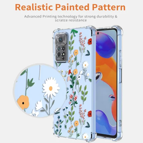 Vista 4 de Funda para Redmi Note 11 Pro, Redmi Note 12 Pro 4G transparente con diseño TPU absorción de golpes Slim Flower Garden Pattern Protective Back Cover