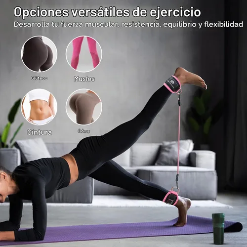 Vista 2 de Bandas de resistencia al tobillo con puños: banda de correa de tobillo para mujer para entrenar - Bandas de resistencia de tobillo para glúteos Rosa