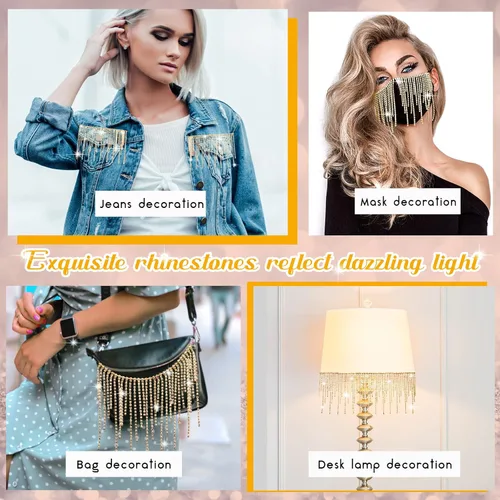 Vista 5 de Cinturón con flecos de diamantes de imitación con cuentas y cadena de borlas de diamantes para jeans, accesorios de ropa, decoración de bricolaje