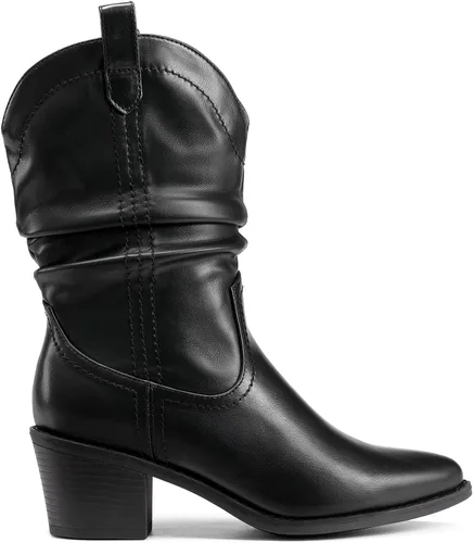Vista 2 de DREAM PAIRS Botas vaqueras occidentales para mujer, botas vaqueras de media pantorrilla sin cierre