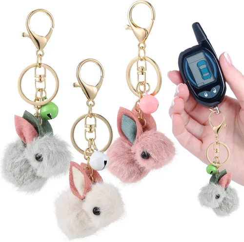 Vista 3 de GALPADA 3 piezas 2023 llavero con colgante de figura de conejo de peluche con diseño de conejo del zodiaco, regalo de Año Nuevo chino