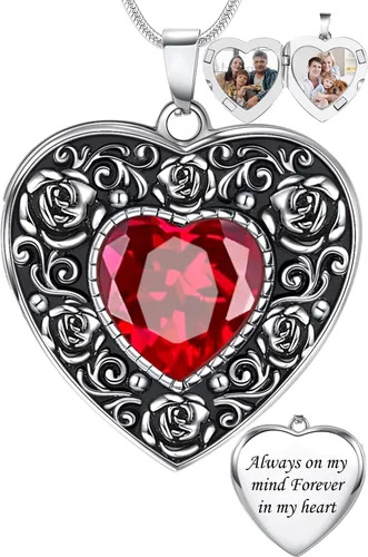 Vista 2 de Fanery sue Heart Locket Necklace That Holds 2 Pictures for Women Girls, Silver Rose Sunflower Custom Photos Necklaces Personalized Lockets Necklace