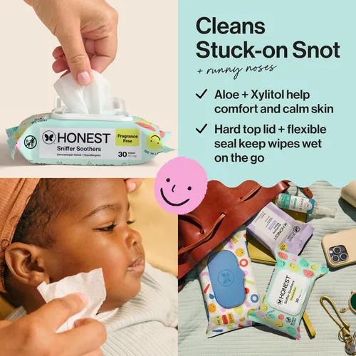 Vista 4 de The Honest Company Toallitas eliminadoras de mocos a base de plantas, calmante para la nariz con aloe, hipoalergénicas, piel sensible, verificado