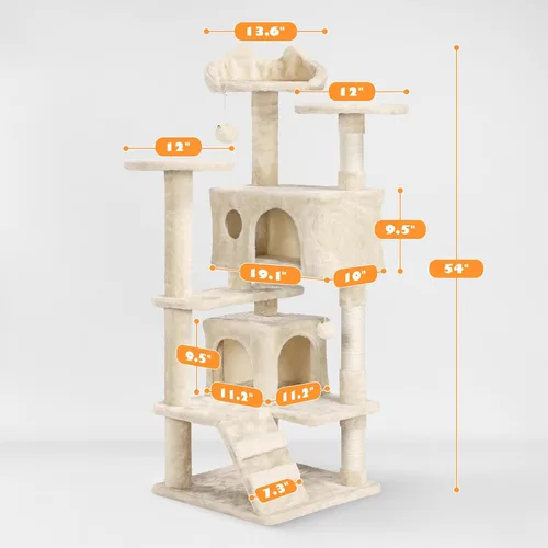 Vista 3 de Yaheetech Torre de árbol para gatos de 54 pulgadas, 2 cuevas, perca de Beige