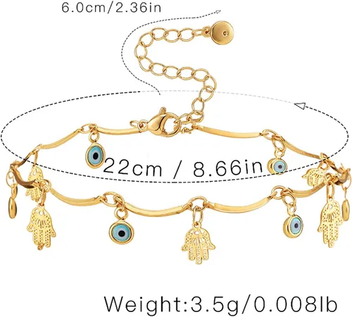 Vista 32 de Tobillera para mujer, chapada en oro de 18 quilates, tobillera con dije de oro, impermeable, para verano, playa, cadena de pie, joyería para regalos