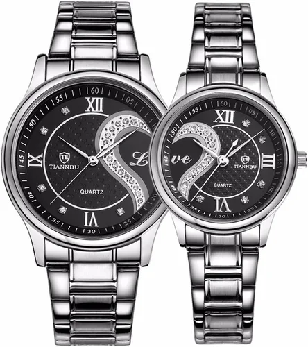 Vista 2 de Juego de 2 relojes de pulsera analógicos de cuarzo para hombre y mujer de San Valentín, para amantes