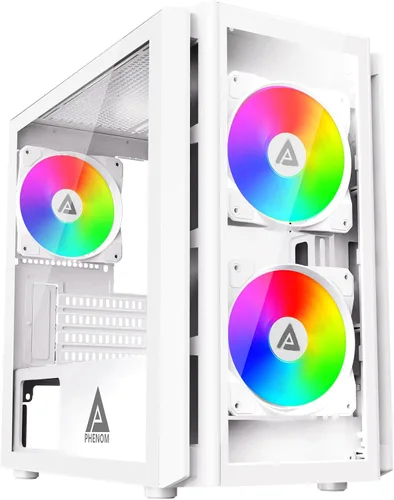 Vista 17 de Apevia Phantom-BK Phantom Micro-ATX Carcasa de PC de Juegos de Cámara Dual con 5X 120mm Ventiladores ARGB, 366 Modos RGB, Paneles de Vidrio Templado