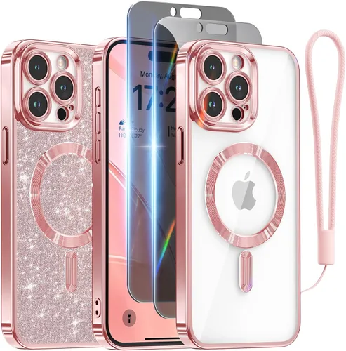 Vista 34 de Meifigno - Funda diseñada para el iPhone 16 Pro de 6.3", [Tarjeta de purpurina y correa para la muñeca] [Compatible con MagSafe]