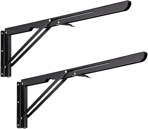 Vista 17 de Sumnacon - Soportes plegables resistentes, soportes de estante de metal negro de alta resistencia para mesa y banco, escuadra triangular de 8