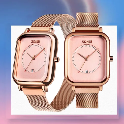 Vista 3 de SKMEI Reloj de pulsera para hombres y mujeres, reloj analógico de cuarzo impermeable a la moda con fecha de hora, esfera rectangular, reloj de mano