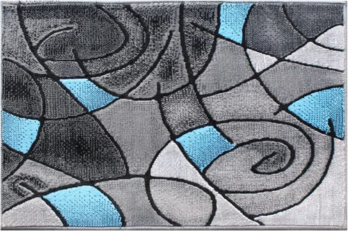 Vista 3 de EMMA + OLIVER Alfombra decorativa de olefina de felpa, patrón geométrico abstracto, tonos grises degradados con detalles azules vibrantes, 2 x 3