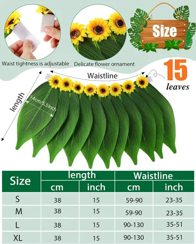 Vista 3 de 6 piezas de disfraz hawaiano para mujer, incluye falda hula, top hawaiano, flor hawaiana, collar y pulsera para Halloween, mujer, cosplay