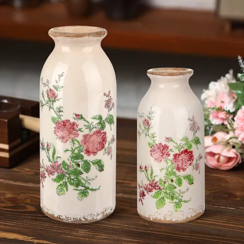 Vista 10 de 2 piezas de jarrones pequeños de cerámica, jarrones rústicos de granja, jarrones boho, decoración del hogar para tu cocina, dormitorio, oficina