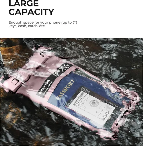 Vista 7 de Dexnor Bolsa impermeable IP68 para teléfono, funda universal 3D para teléfono celular con cordón ajustable de doble gancho para iPhone 15 14 13 12