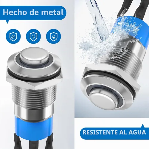 Vista 5 de Interruptor de botón de enganche DaierTek de 12 mm, interruptor de botón de 12 V, carcasa plateada, luz LED azul iluminada, interruptor impermeable