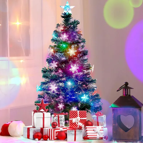 Vista 10 de Juegoal Árbol de Navidad Artificial Verde Preiluminado de 3 pies, Mini Árboles de Navidad de Mesa de Fibra Óptica Iluminada con Luces que Cambian
