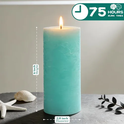 Vista 5 de Ocean Breeze - Vela perfumada de pilar, 2.8 x 6 pulgadas, 75 horas de combustión, vela costera azul texturizada con fragancia de sal marina y madera