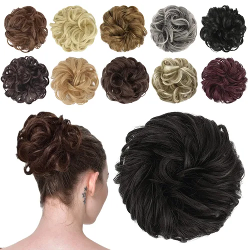 Vista 35 de FESHFEN Pieza de Cabello de Moño Desordenado - Extensiones de Coleteros de Moño de Cabello Ondulado Rizado Elástico Postizos Sintéticos para Mujeres