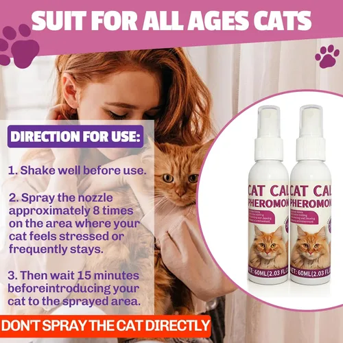 Vista 6 de Aerosol de feromonas calmante para gatos, aerosol de feromonas calmantes para gatos, solución antiansiedad para mascotas que reduce arañazos, orina