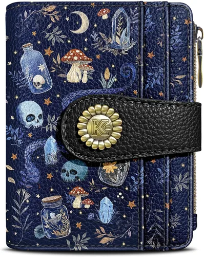 Vista 16 de Kelvoris Cartera pequeña Rfid para mujer, plegable, con cremallera, bolsillo para monedas, piel sintética, compacto, para tarjetas de crédito