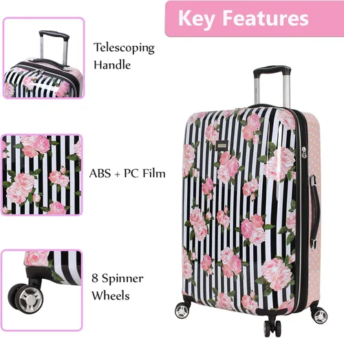 Vista 2 de Betsey Johnson Maleta rígida de equipaje de 3 piezas con ruedas giratorias (20 pulgadas, 26 pulgadas, 30 pulgadas) (talla única, puntal flamenco)..