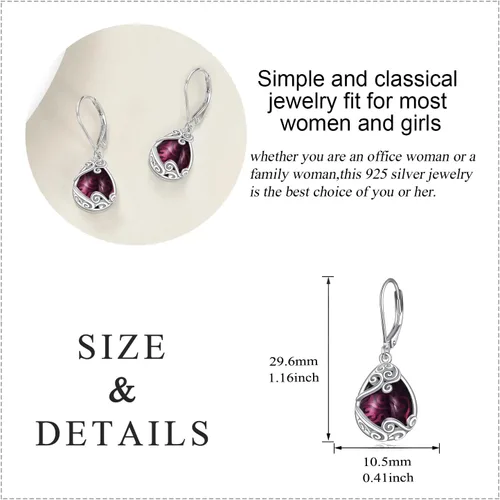 Vista 70 de Aretes colgantes con forma de lágrima de filigrana de piedra lunar de plata de ley 925 con cierre de palanca para mujer, regalos de joyería