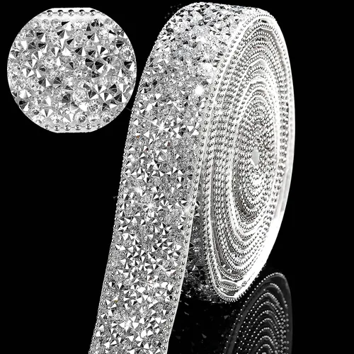 Vista 10 de Hicarer 3 yardas de cintas de diamantes de imitación de resina para boda, cinta autoadhesiva de diamantes de cristal, rollo de cinta de resina