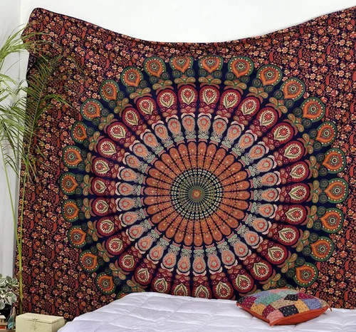 Vista 32 de Popular Handicrafts - Tapiz para colgar en la pared con diseño hippie de mandala bohemia, psicodélico, indio de pavo real, para meditación, gitano